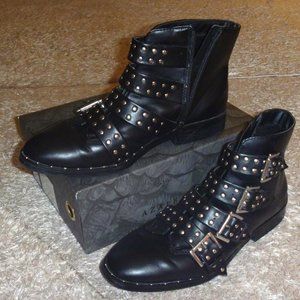 Mossimo Supply Co Black Buckle Zipper Studded Moto Biker Ankle Booties Size 9.5